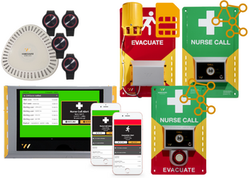 An innovative emergency alert system from Vanguard Wireless, including a nurse call and evacuation devices